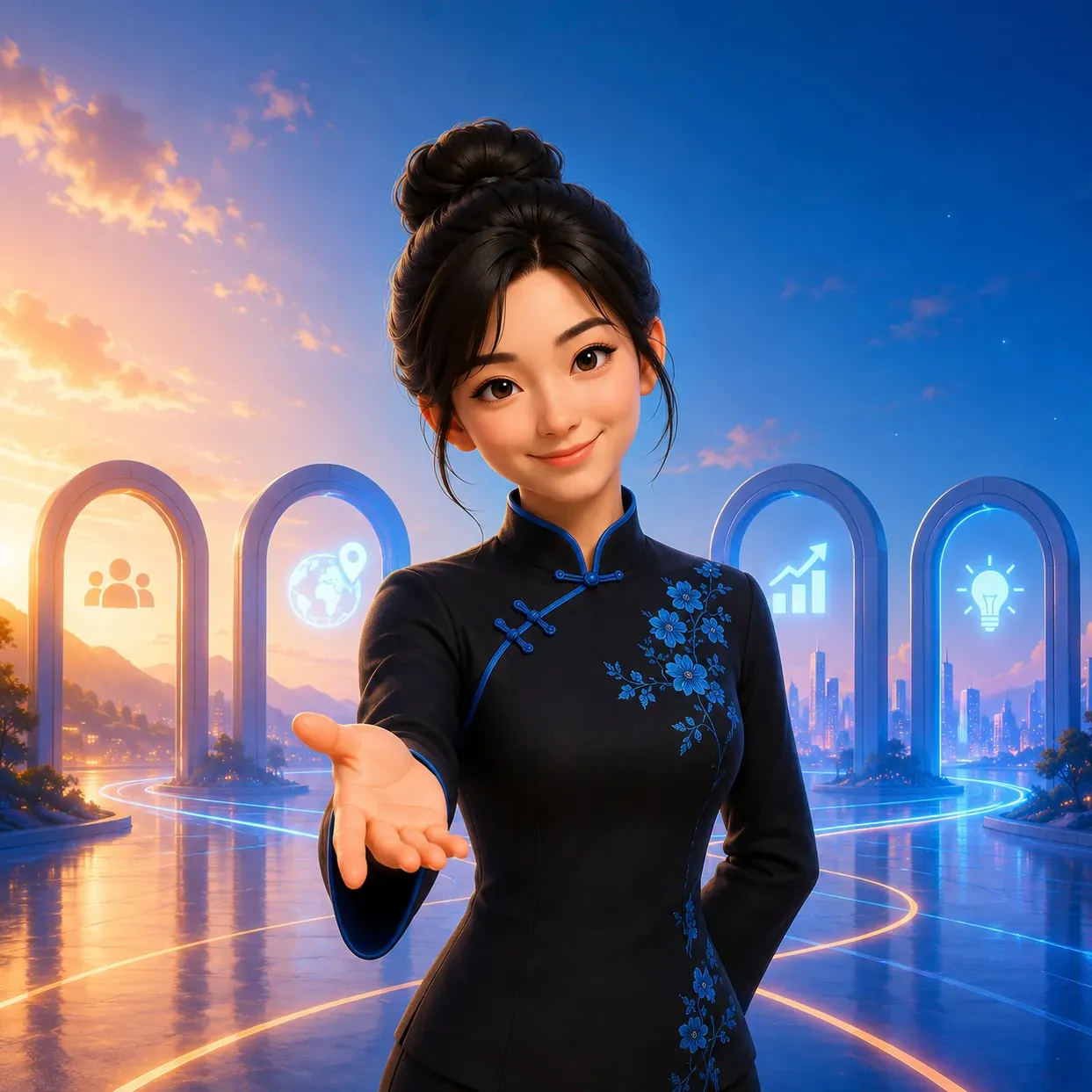 Иллюстрация консультанта рядом с символом идеи и цифровыми элементами