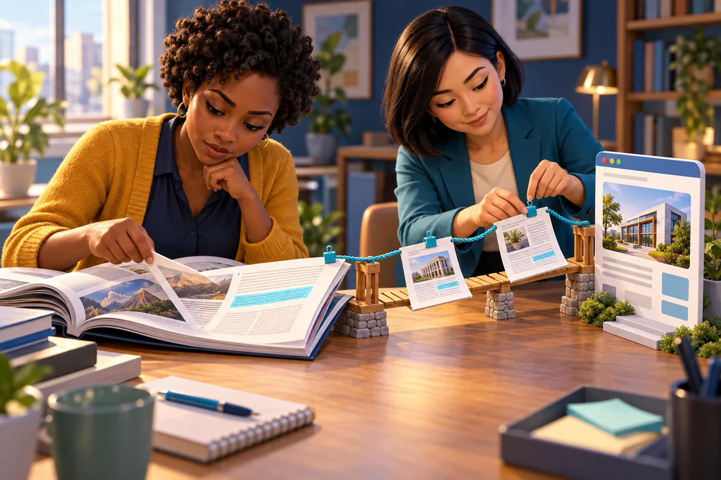 Two specialists select publications and link credible sources to a company website