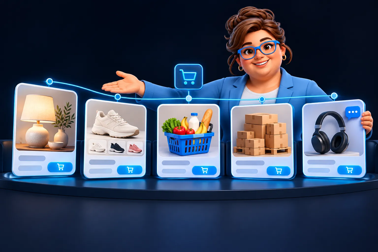 The RM Systems character presents product selection, variants, repeat purchases, wholesale orders and AI recommendations